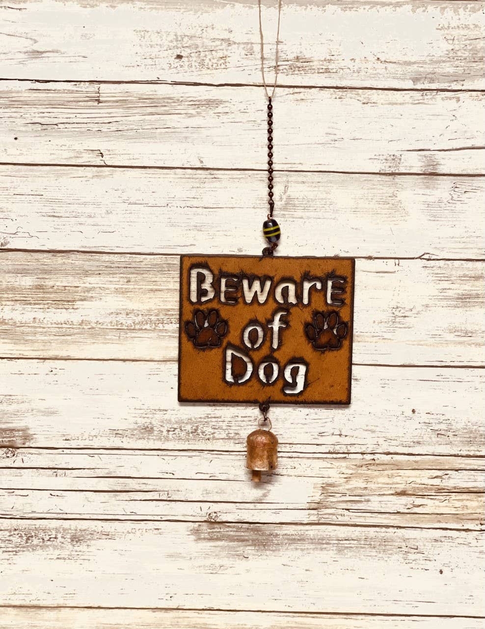 Beware of Dog Warning Sign Garden Bell Mobile