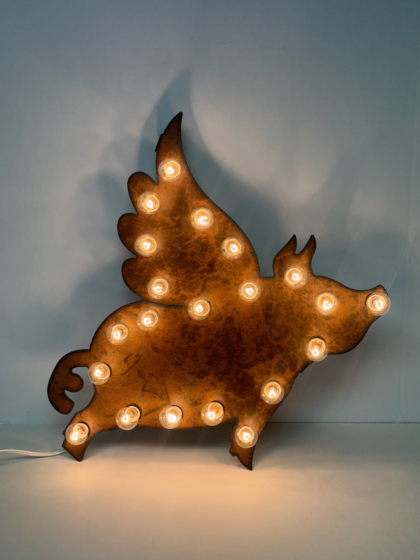 Flying Pig Rustic Lighted Metal Marquee Sign