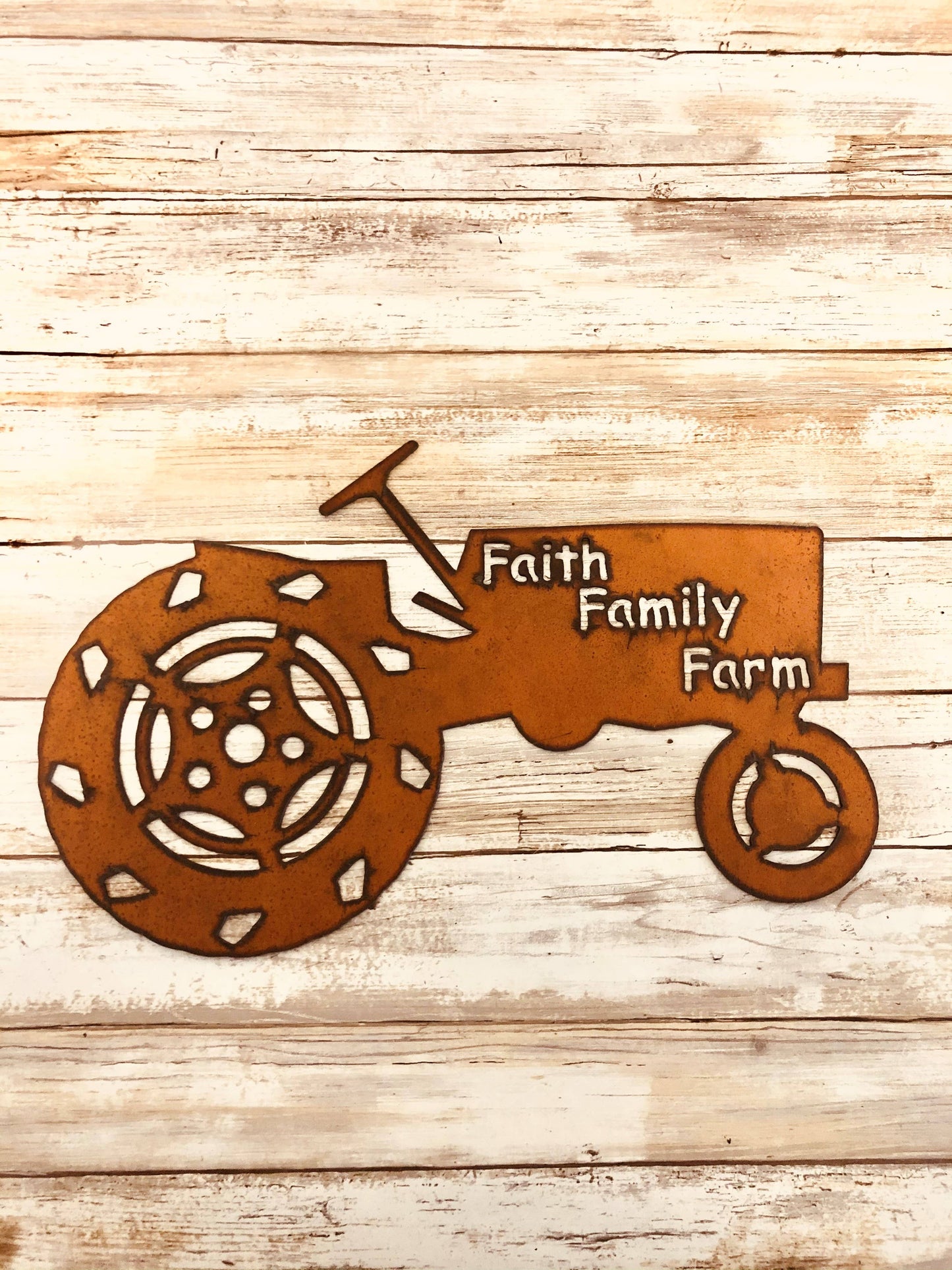 Tractor Image with Faith Family Farm Rustic Metal Sign