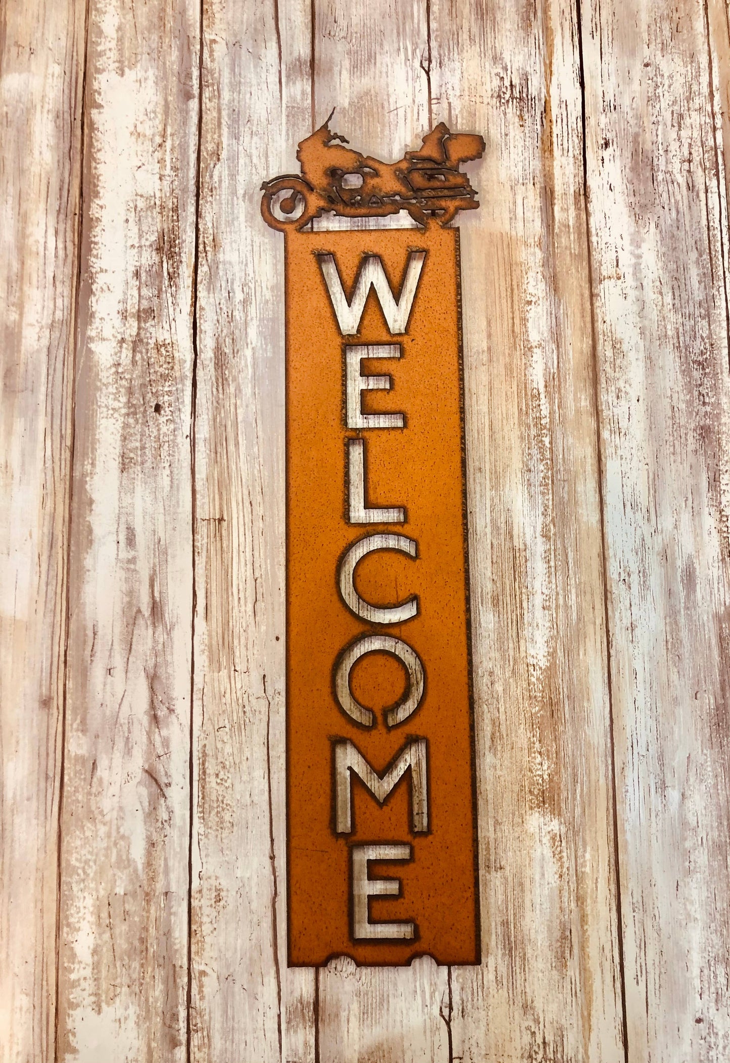 Full Dress Harley Motorcycle Vertical welcome Sign