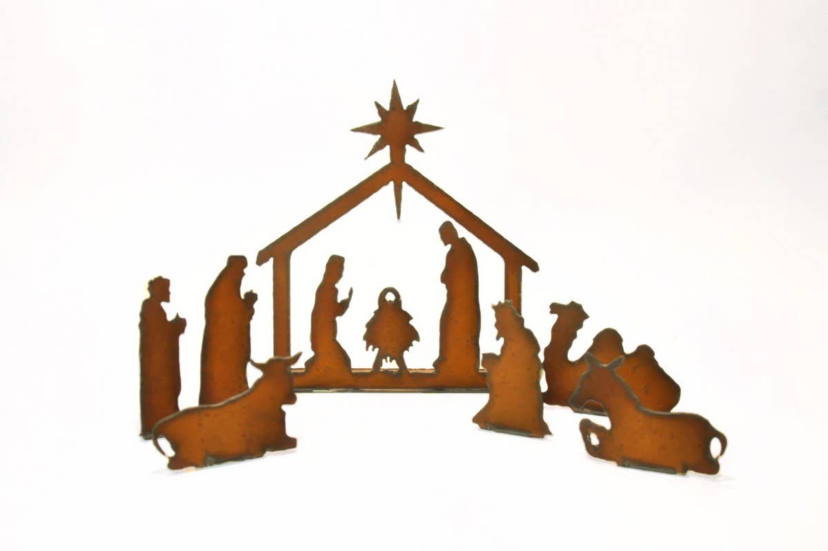Nativity Scene Large 7 Piece Set Rustic Metal