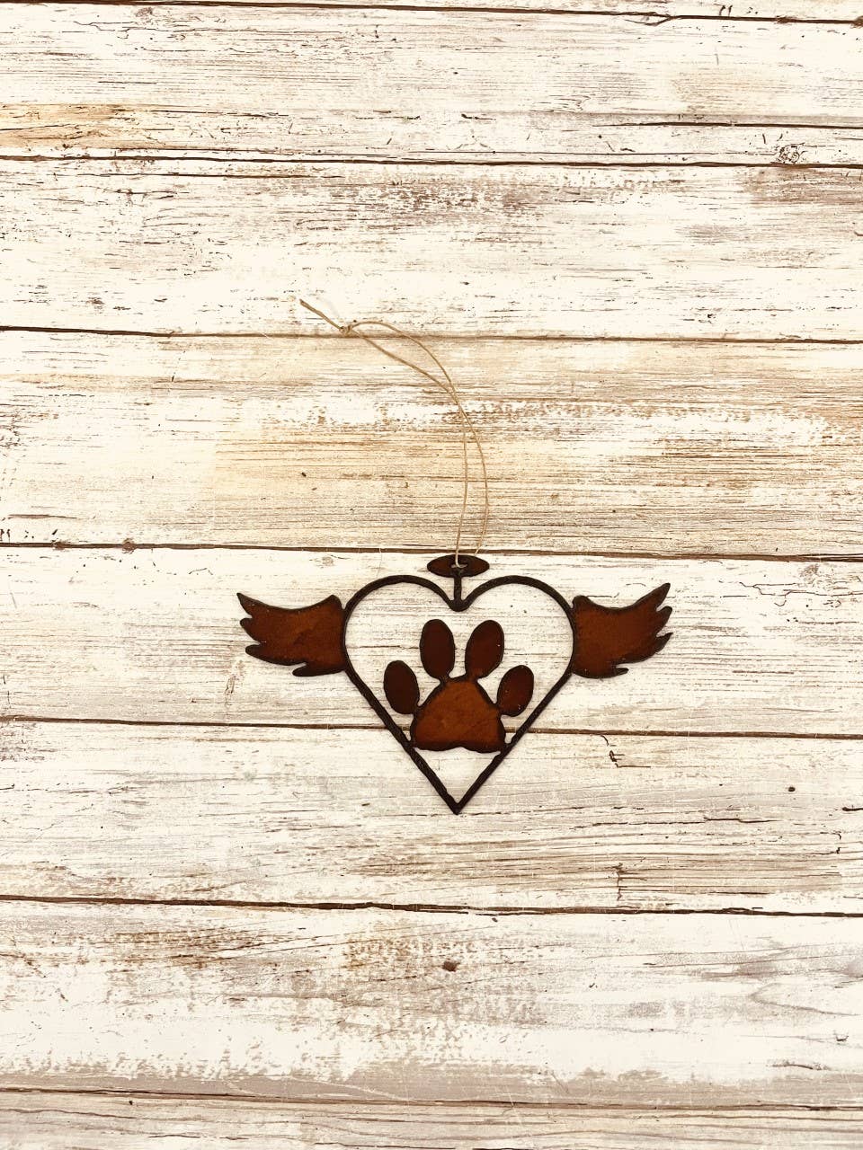 Flying Heart Outline with Paw and Halo Ornament Memorial