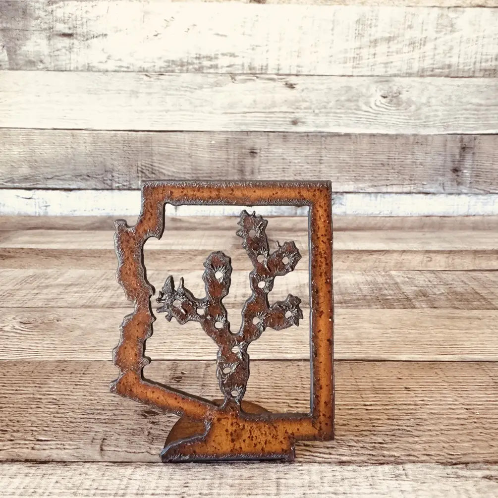 Arizona Outline W/ Prickly Pear Rustic Doodad