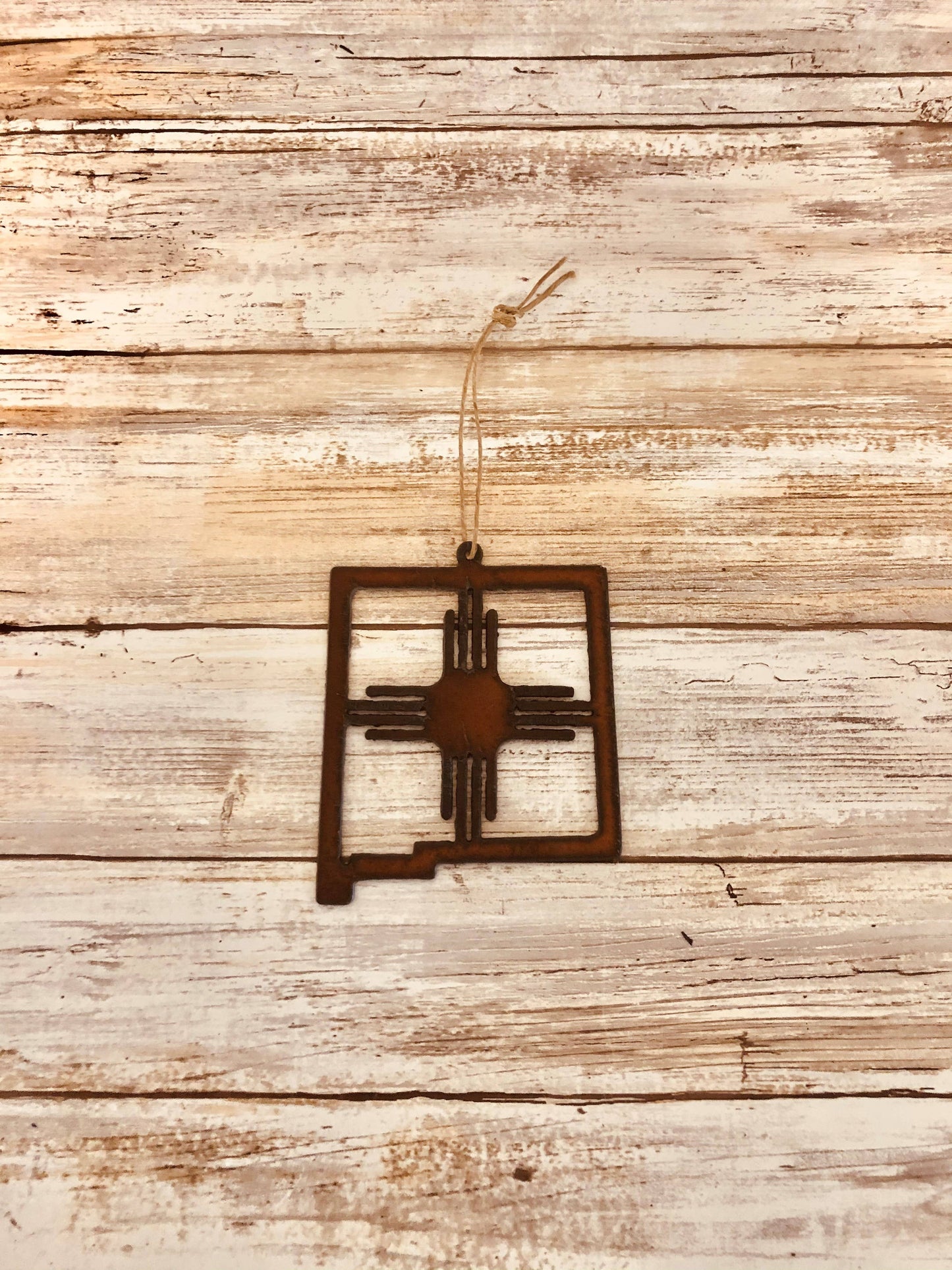 New Mexico State Outline Shape with Zia Southwest Ornament