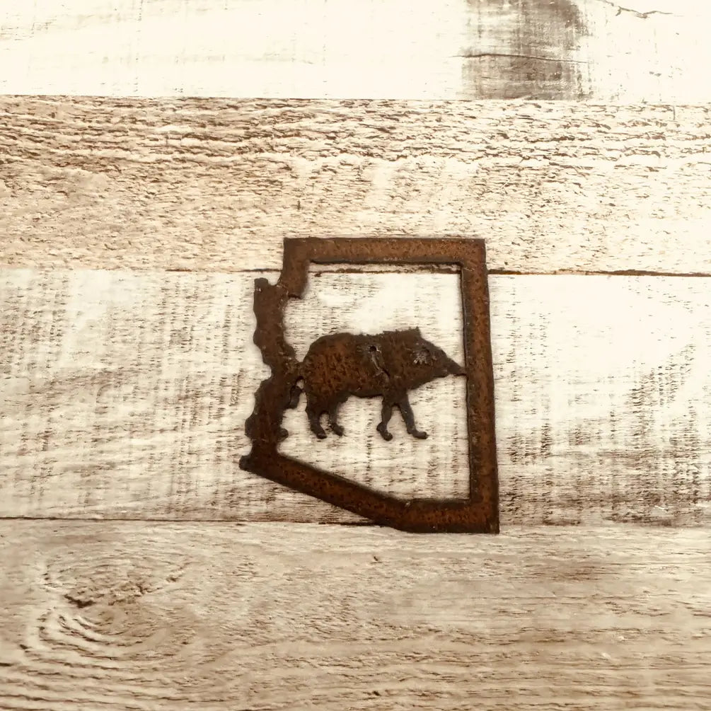 Arizona Outline with Javelina Rustic Metal Magnet USA MADE