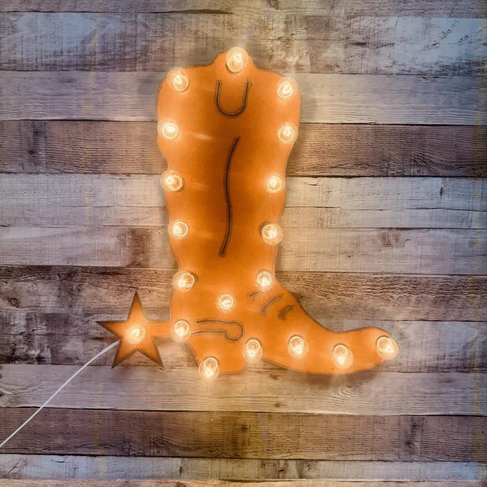 Boot Marquee lighted Sign Rustic Rodeo Metal Western Sign