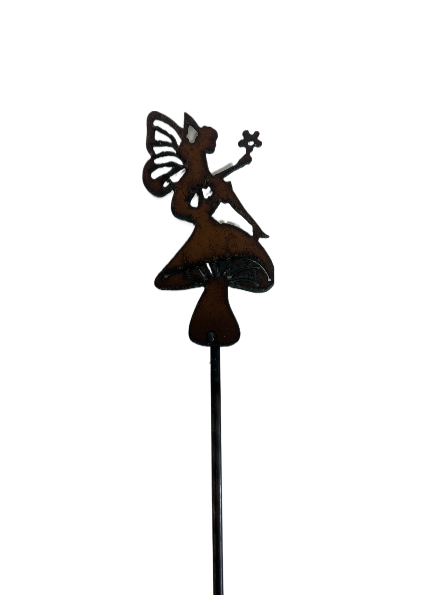 Mushroom with Fairy Garden Plant Stake Rustic Metal Decor