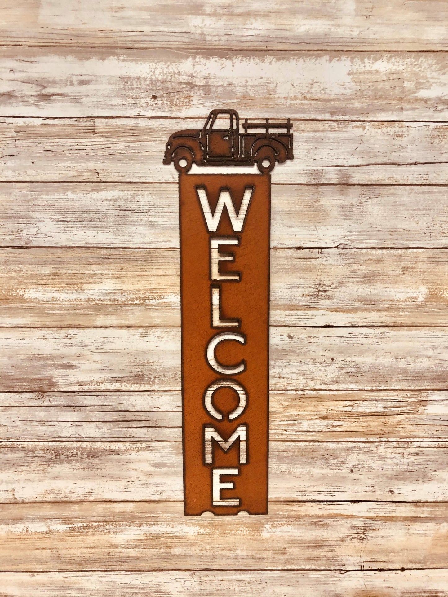 Vintage Truck Pickup Vertical Rustic Metal Welcome Sign