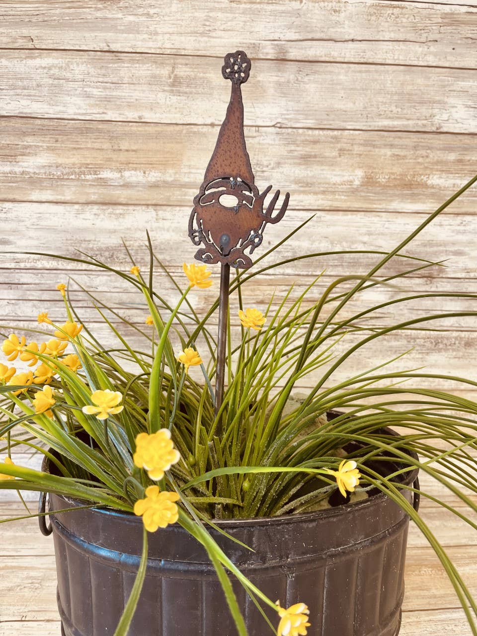 Gnome with Rake Plant Stake Garden plant stick