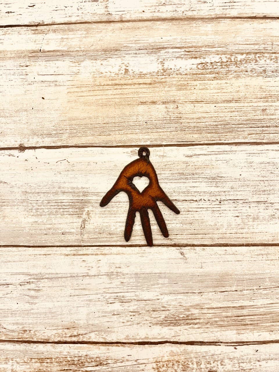 Hand with Heart Rustic Metal Charm Pendant