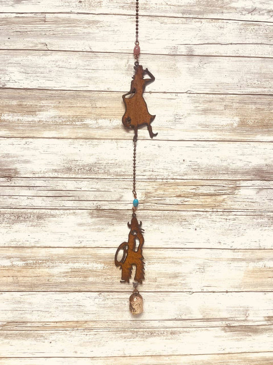 Cowgirl and Cowboy Double Bell Rustic Western Garden Chime