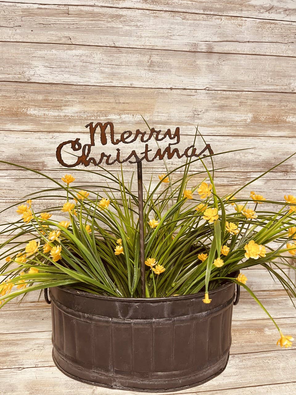 Merry Christmas Garden Rustic Metal Plant Stake