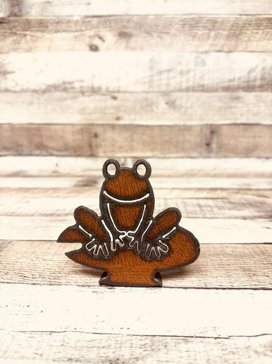 Frog On lily Pad DOODAD Rustic Metal Figurine Garden