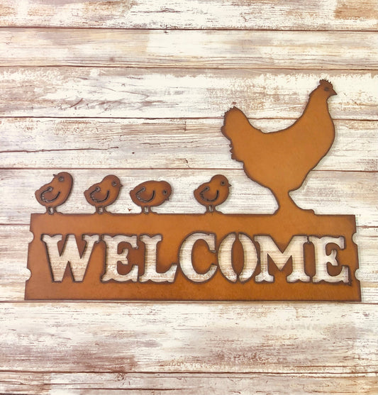 Hen and Chicks Horizontal Welcome Farm Sign