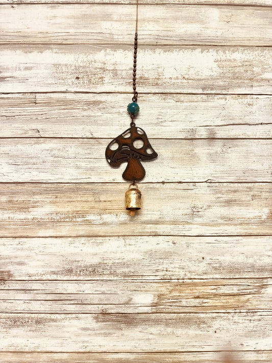 Mushroom #2 Garden Bell Rusted Metal Whimsical Bell Chime