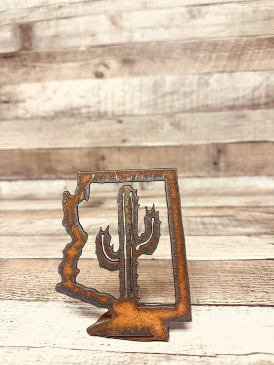 Arizona Outline with Emporium Cactus Standing Doodad Metal