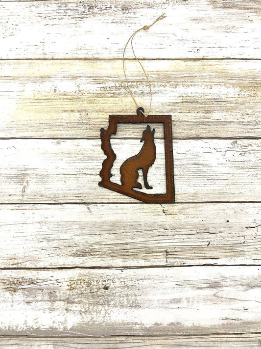 Arizona Outline Ornament with Coyote