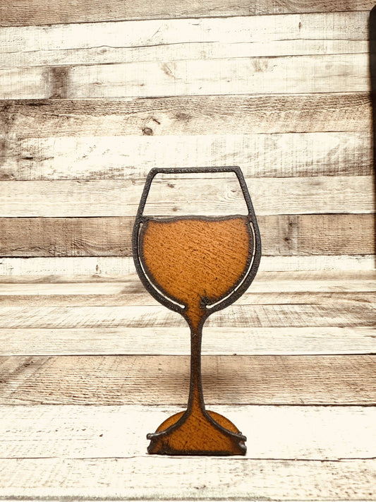 Wine Glass Rustic Metal Standing Figurine Wine Bar Gift