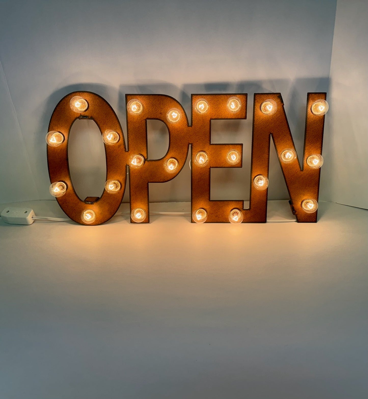 OPEN Rustic Lighted Metal Marquee Sign