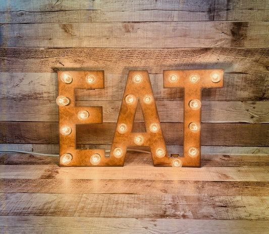 EAT Rustic Lighted Metal Marquee Sign