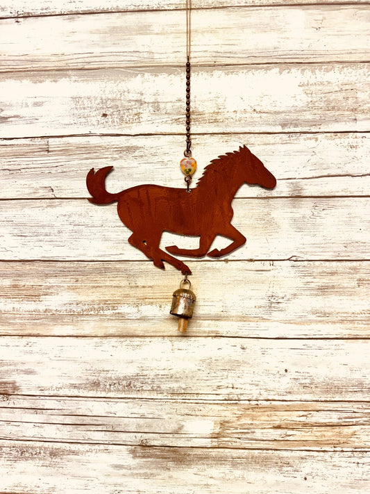 Horse Rustic Metal Western Rodeo Garden Bell Chime 8 Inch