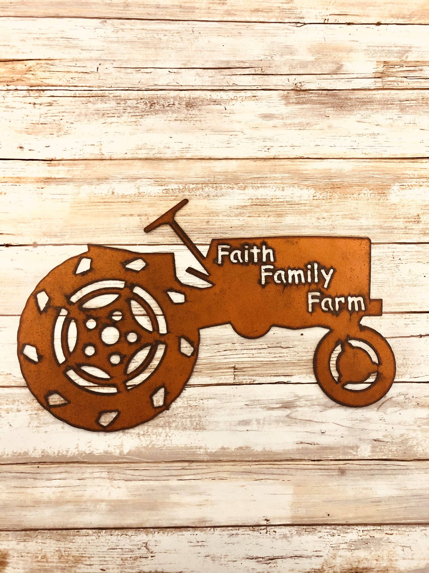 Tractor  Image with Faith Family Farm Rustic Metal Sign