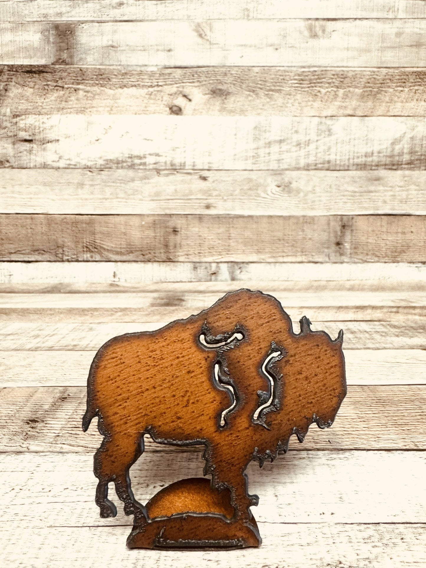 Buffalo Doodad Standing Rustic Metal Garden Figurine