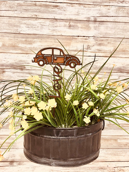 VW Bug Slug Bug Vertical Love Peace Plant Stake