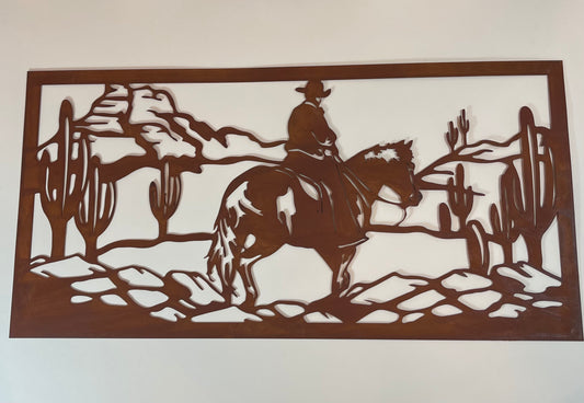 Cowboy on Horse in Desert wall sign