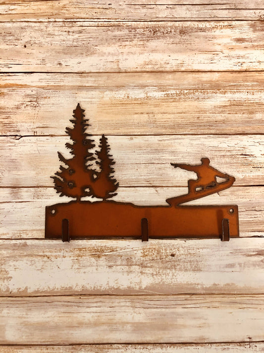 Snowboarder and Double Pine Tree Triple Key Hook