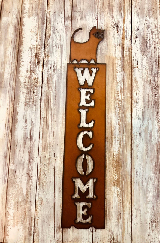 Comic Kitty Cat Vertical Welcome Sign