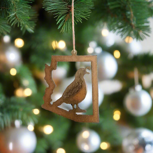Arizona Outline Ornament with Quail Inside