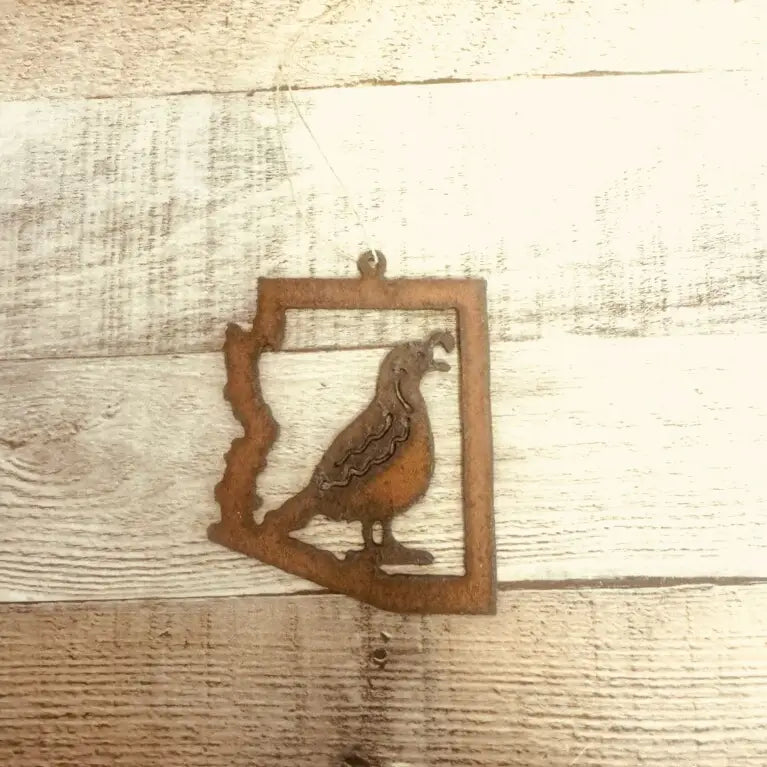 Arizona Outline Ornament with Quail Inside