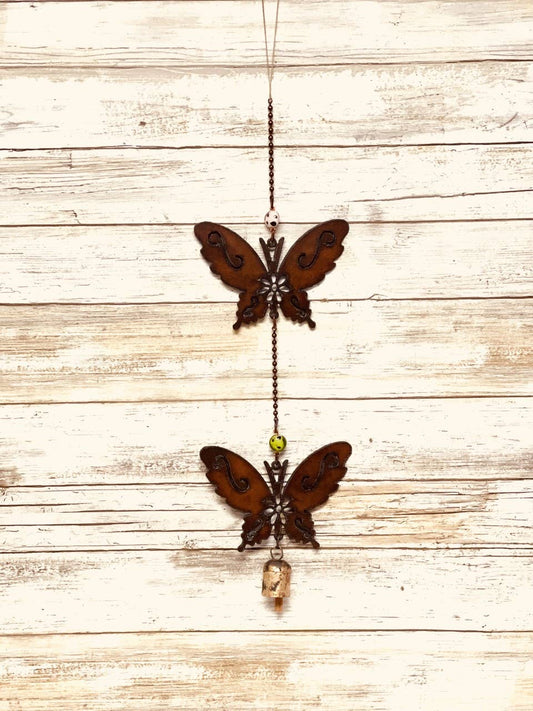 Butterfly DOUBLE Bell Rustic Garden Bell Home Decor