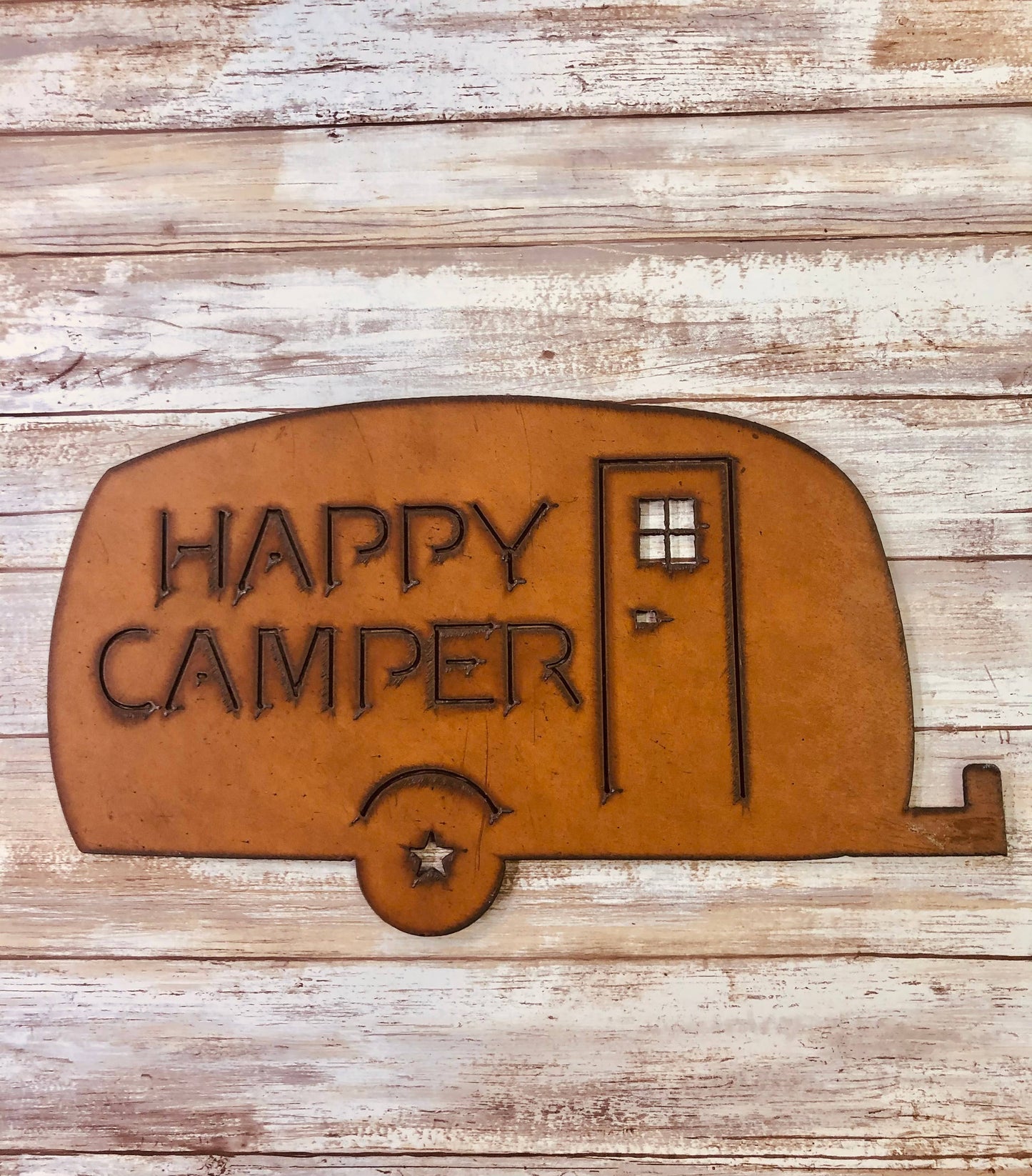 Camper Trailer Image with Happy Camper Sign