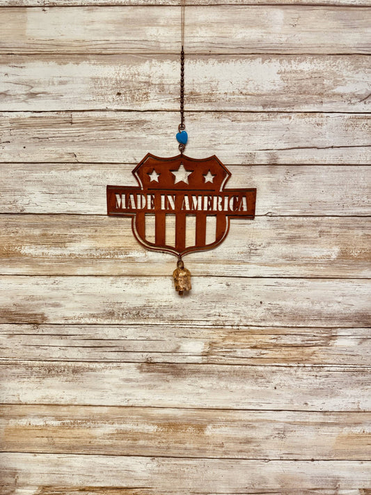 Made in America metal Rustic Bell Garden Chime Patriotic