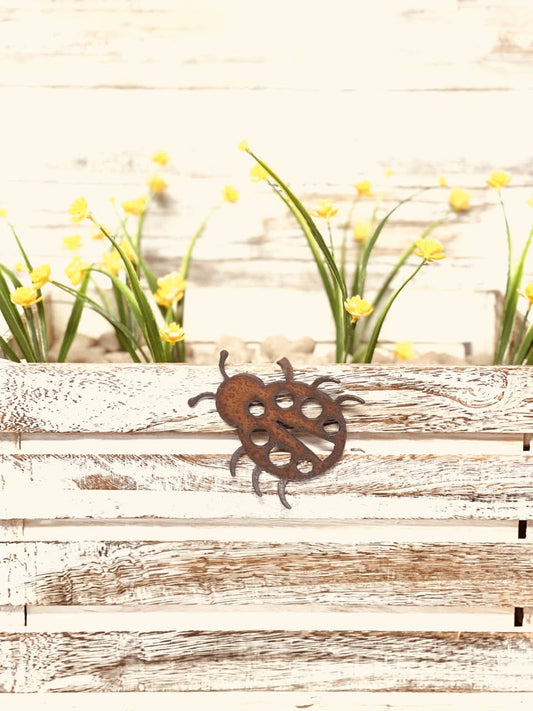 Lady Bug Pot Climber Rustic Metal Garden Decor