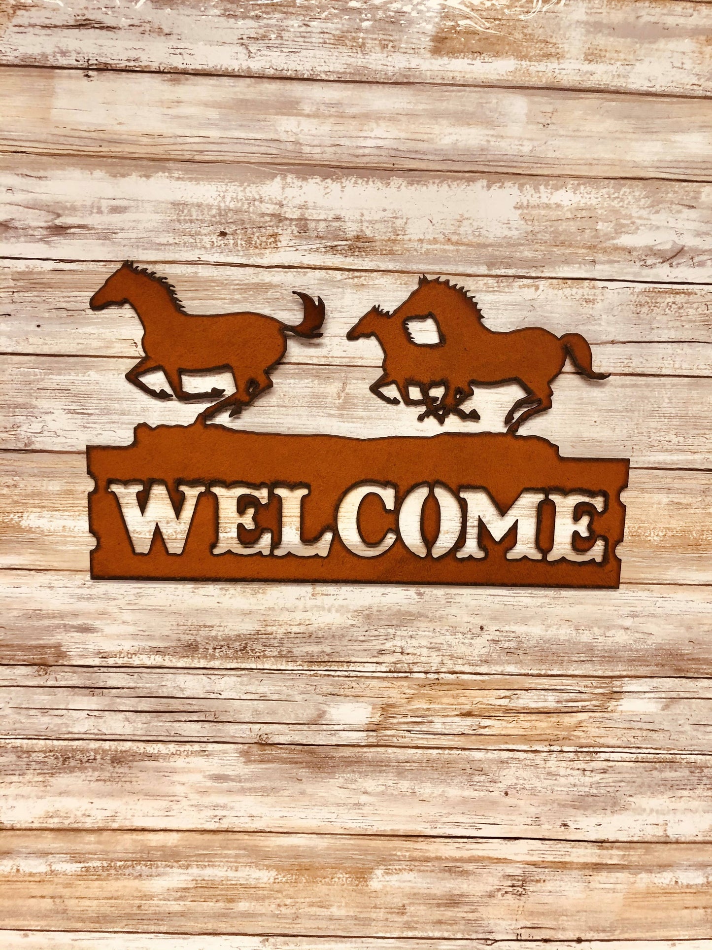 Horses Running Horizontal Western Welcome Sign