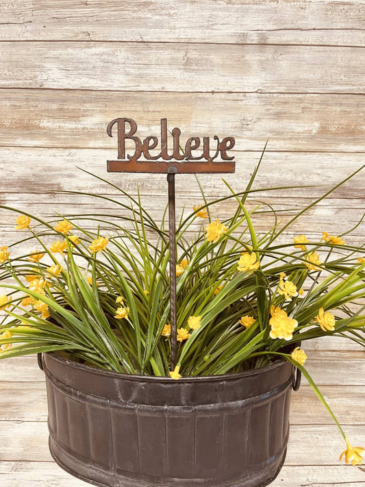 Believe Cursive Inspirational Christmas Garden Stake