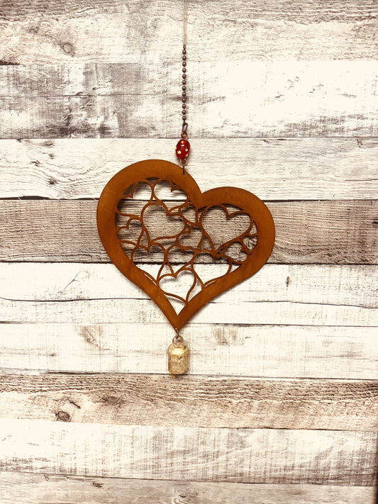 Heart with Hearts Rustic Metal Garden Bell Chime