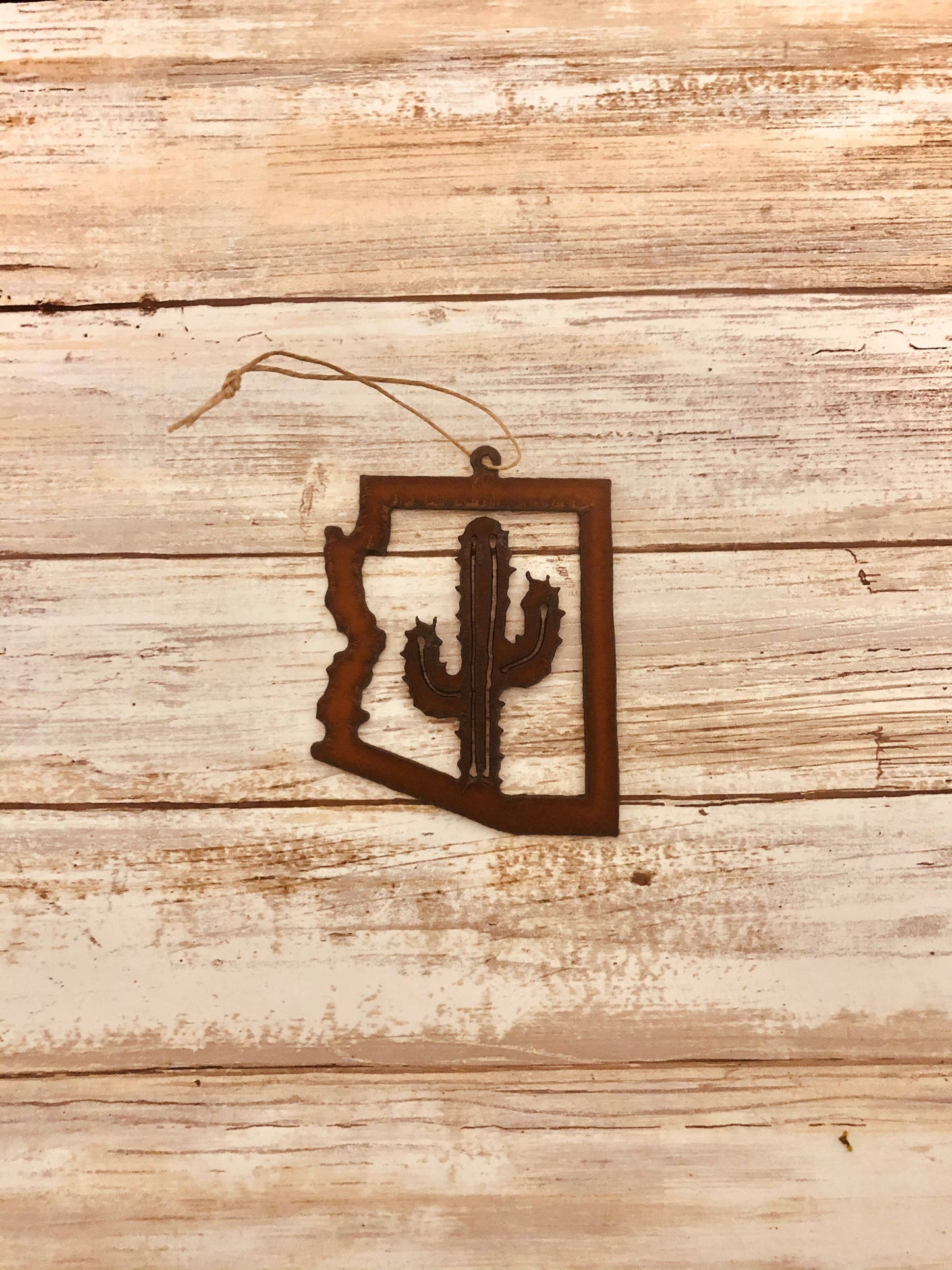 Arizona State Outline Ornament with Saguaro Cactus