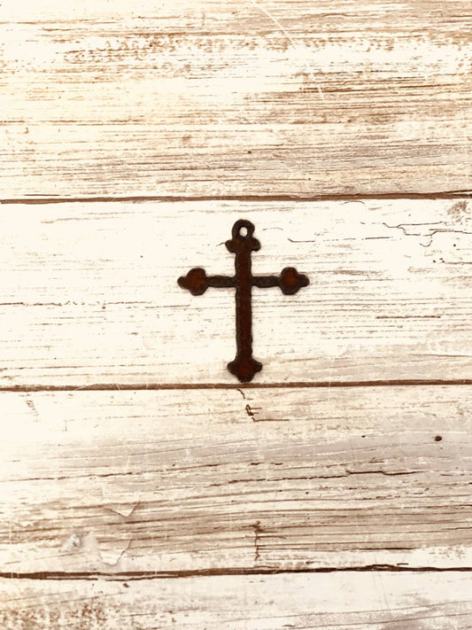 Vintage Cross Charm Pendant Rustic Metal