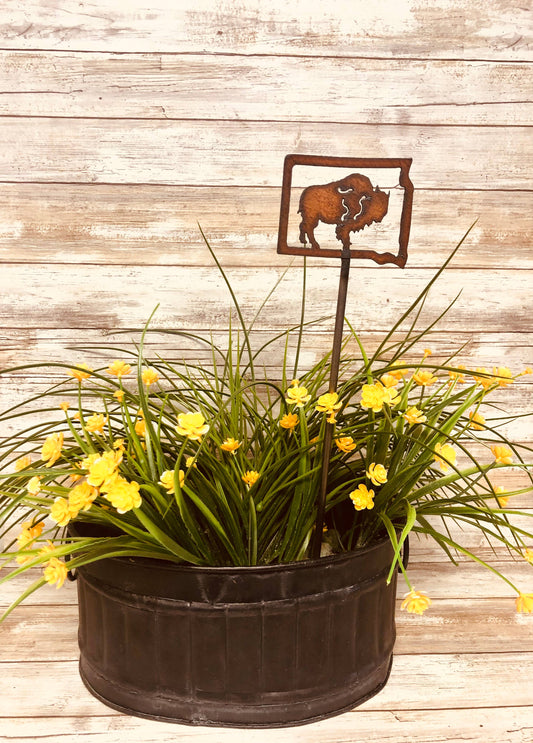 South Dakota State Outline with Buffalo Plant Stake