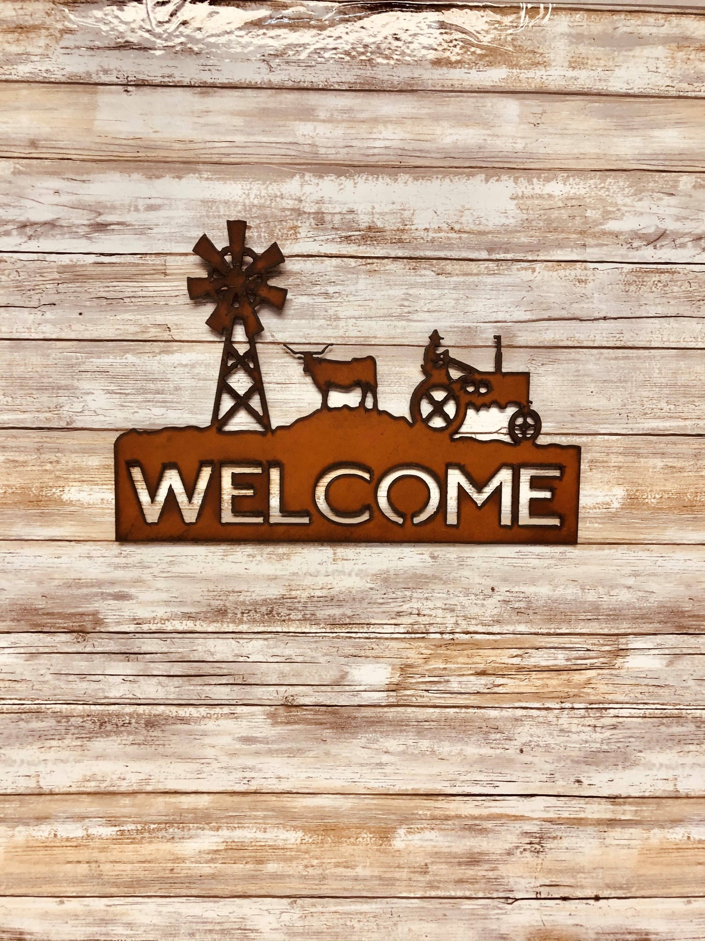 Windmill Tractor Steer Farm Welcome Sign