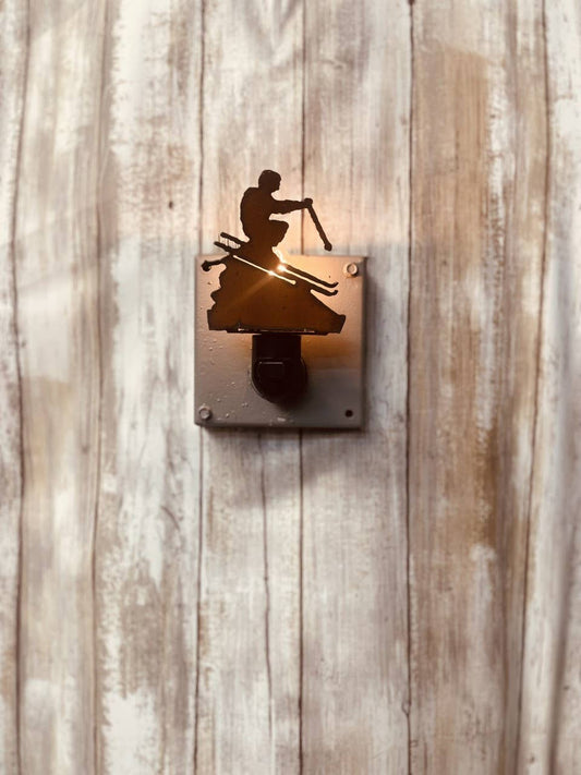 Skier Image Night Light Rustic Lodge Home Decor Metal Gift