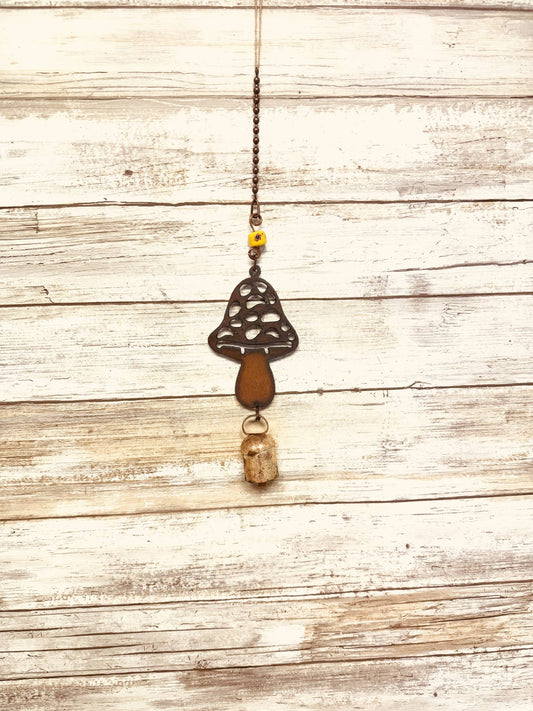 Mushroom #3 Single Bell Garden Chime Rusted Metal Decor