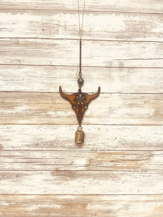 Buffalo Skull Bell Garden Friend Rustic Metal Garden Chime