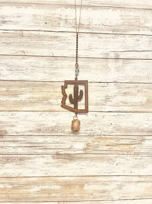 Arizona Outline with Cactus Garden Single Bell Mobile Chime