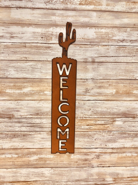 Saguaro Cactus Southwestern Vertical Welcome Sign