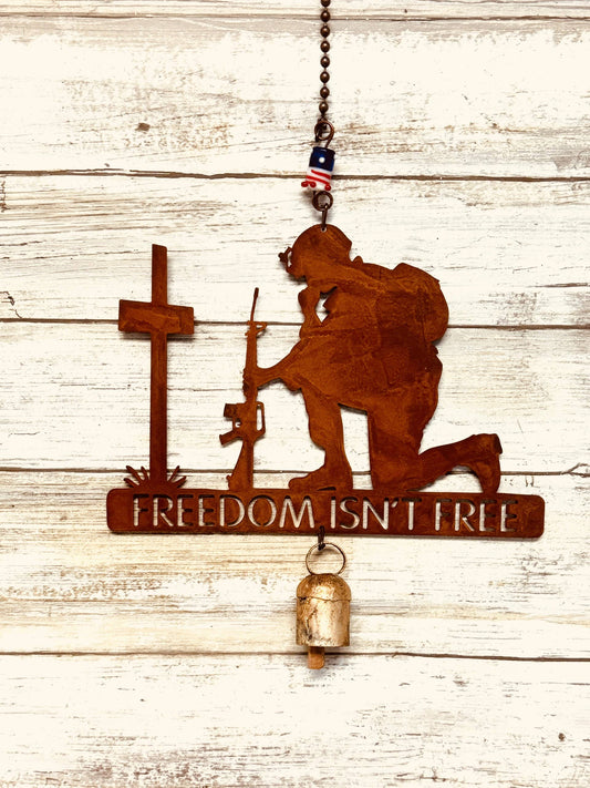 Freedom is Not Free Soldier Garden Rustic Bell Chime 8 Inch